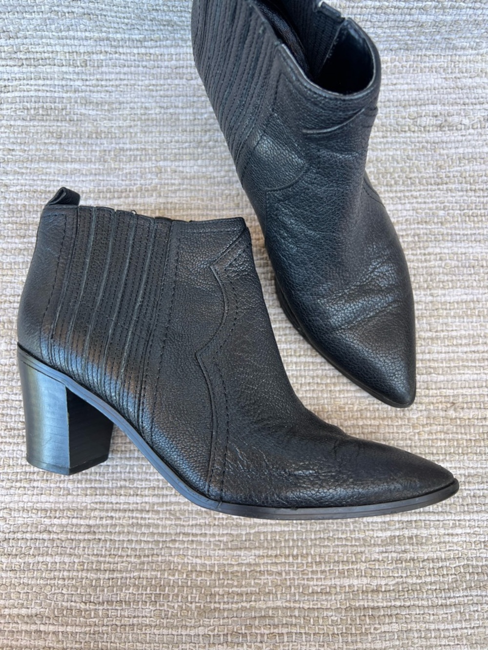 Nine West Black Women's Leather Pointed-Toe Ankle Western Boots